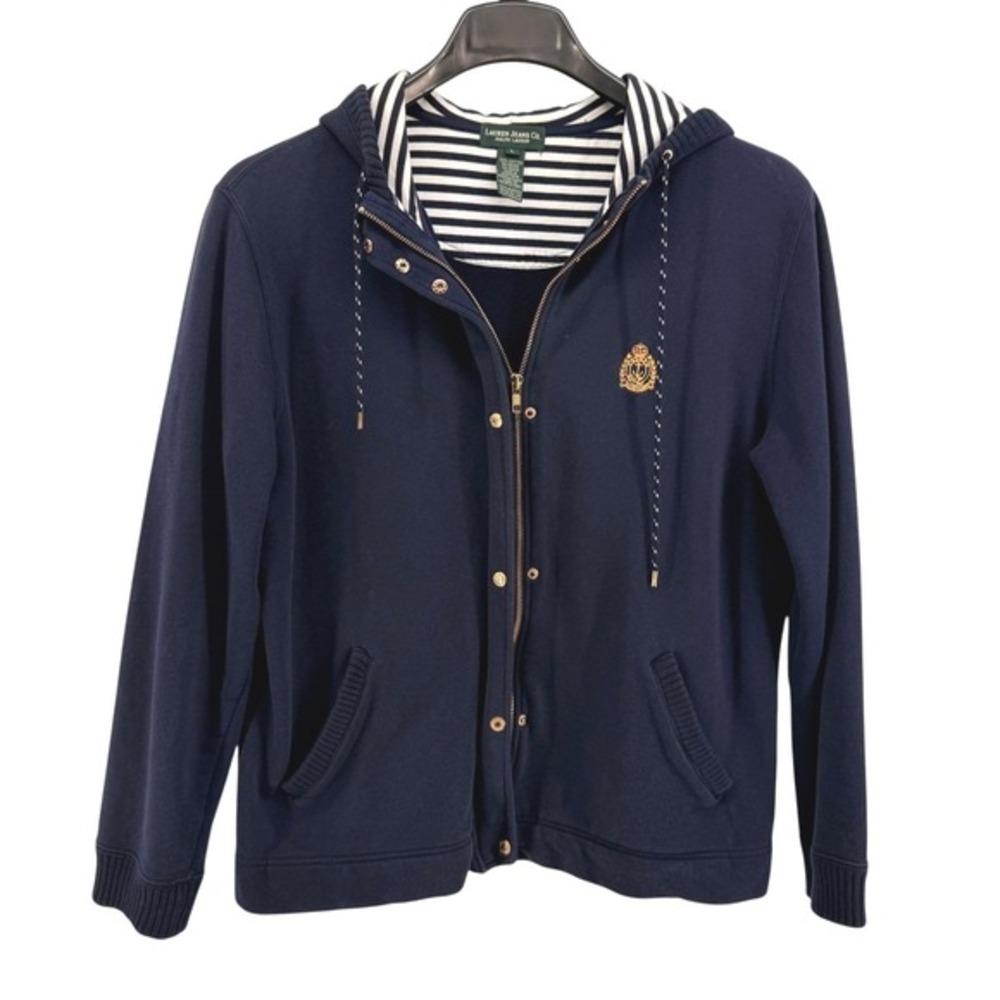 Lauren Jeans Co Ralph‎ Lauren Hoodie Womens Large Pre-Owned Blue Crest Striped